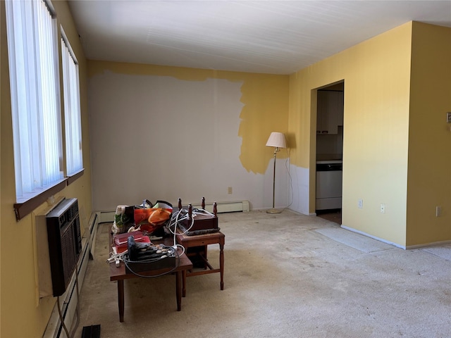 interior space with baseboards, visible vents, and carpet flooring