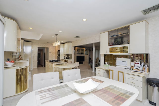 dining space featuring recessed lighting, visible vents, and light tile patterned floors