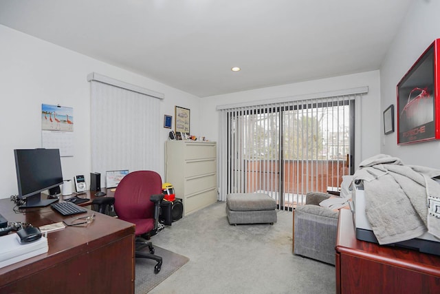 home office featuring recessed lighting and carpet floors