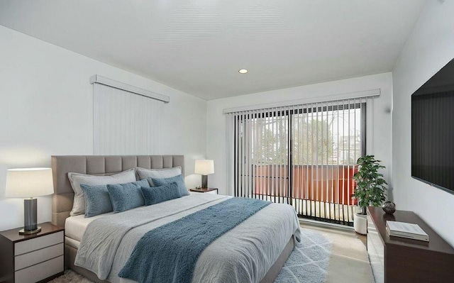 bedroom featuring access to outside and recessed lighting