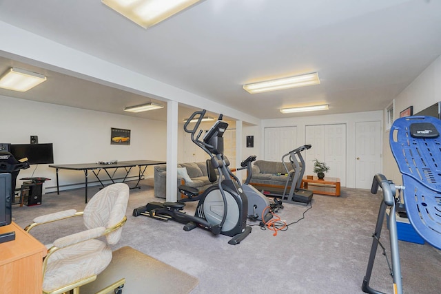 workout area featuring carpet floors