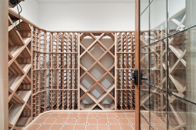 wine cellar with tile patterned flooring