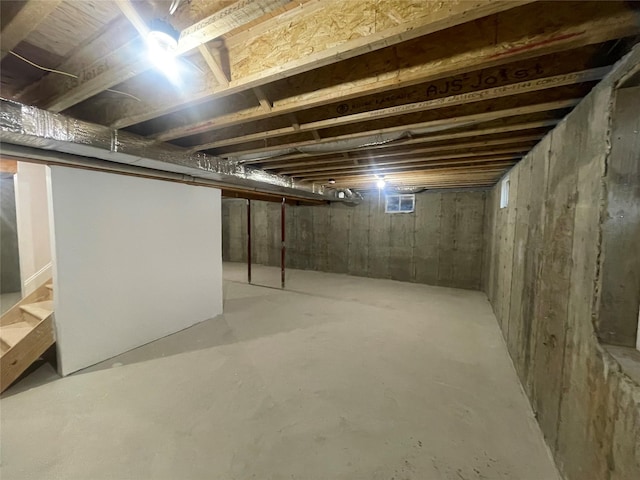 view of unfinished basement