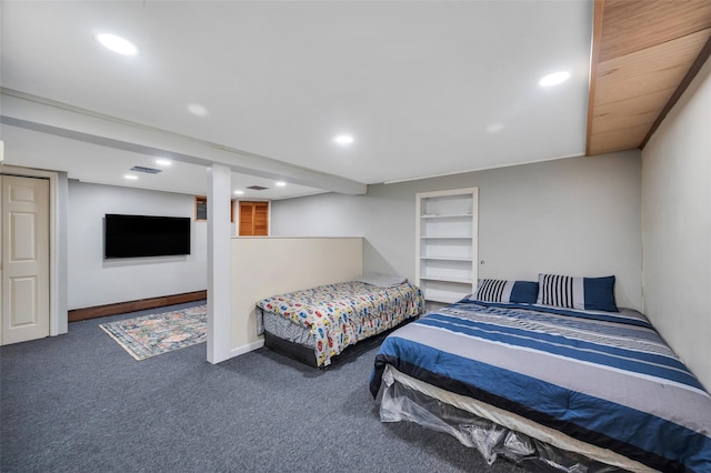 carpeted bedroom with recessed lighting and baseboards