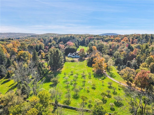bird's eye view featuring a view of trees