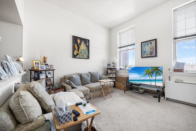 living room featuring carpet floors and plenty of natural light