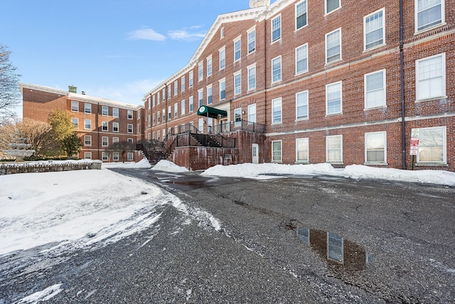 view of snow covered property