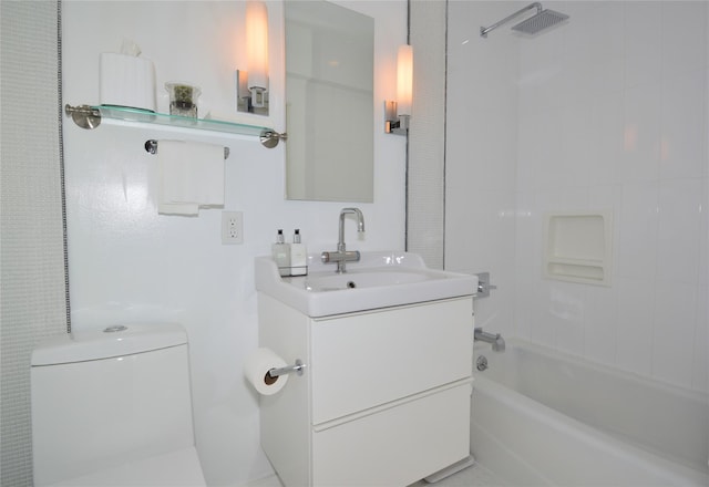 bathroom featuring shower / tub combination, vanity, and toilet