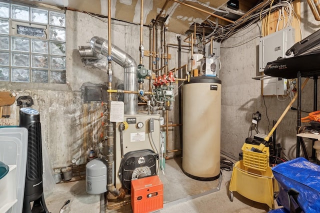 utility room with gas water heater