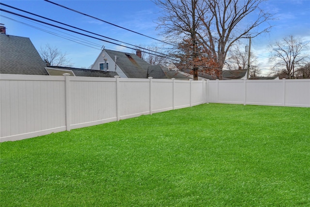 view of yard with a fenced backyard