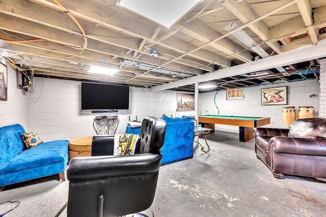 recreation room featuring concrete flooring and pool table