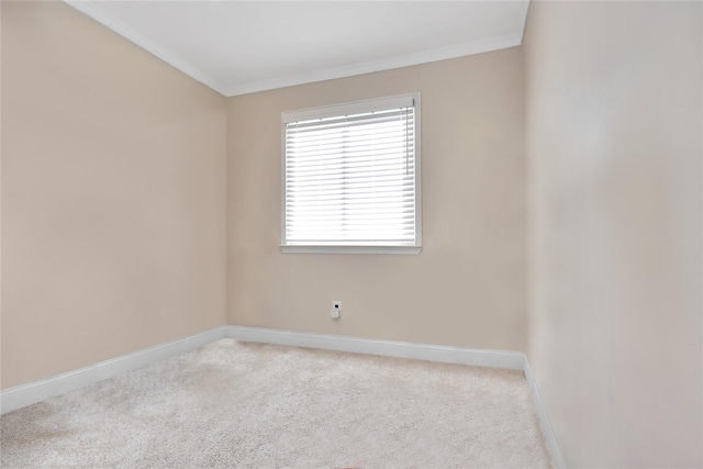 unfurnished room featuring carpet floors, baseboards, and crown molding