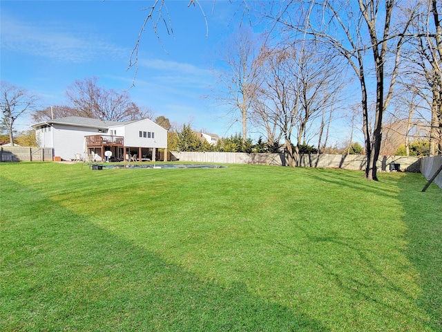 view of yard featuring a fenced backyard and a deck