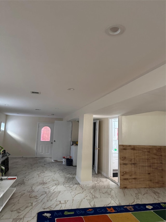 153-33 119th Rd, Jamaica, NY 11434 - basement featuring baseboards, marble finish floor, a wealth of natural light, and visible vents