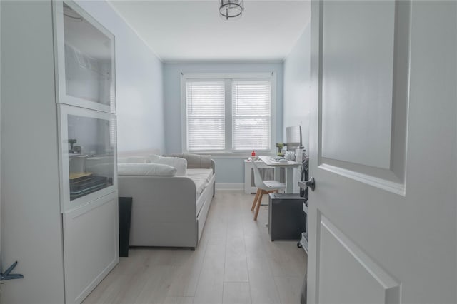 laundry area featuring light wood-type flooring