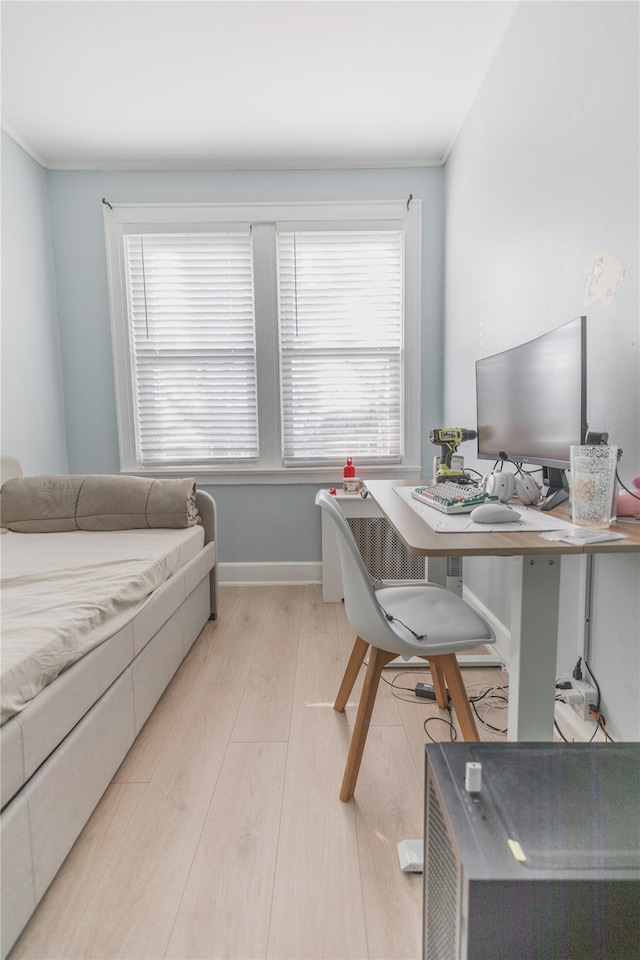 office space featuring light wood-style floors, baseboards, and a wealth of natural light