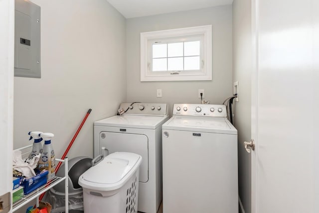 laundry area featuring laundry area, independent washer and dryer, and electric panel