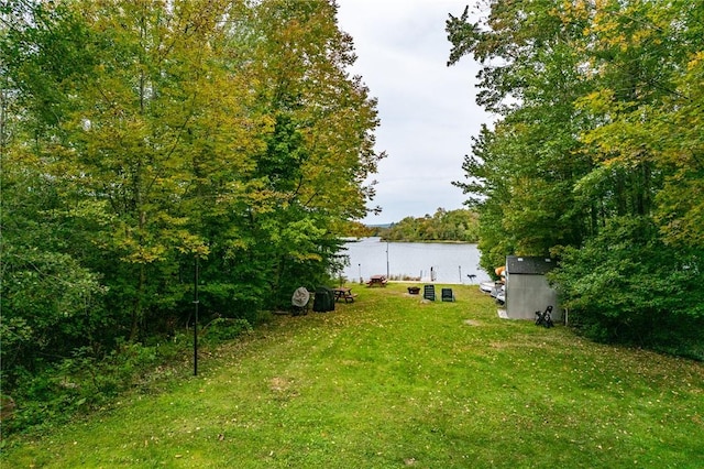 view of yard with a water view