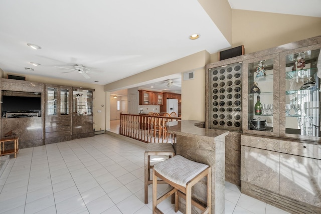 interior space with recessed lighting, visible vents, ceiling fan, and light tile patterned floors