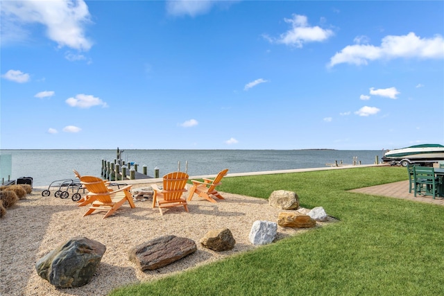 view of water feature with a dock