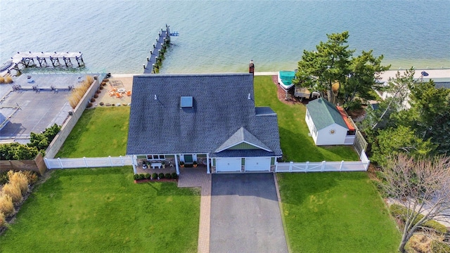 bird's eye view featuring a water view