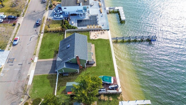 drone / aerial view featuring a water view