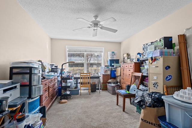 storage area featuring ceiling fan