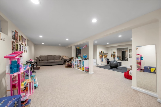 rec room featuring recessed lighting and carpet floors