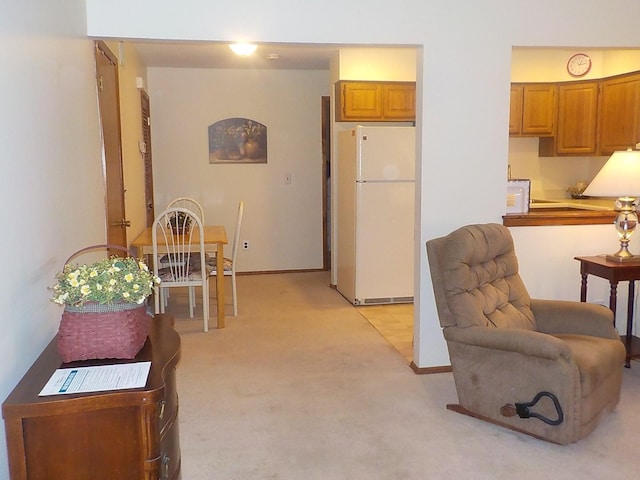 interior space with light carpet and baseboards