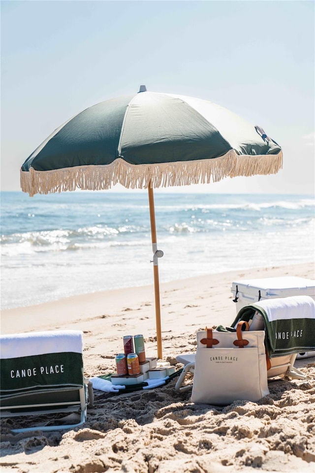 property view of water featuring a beach view