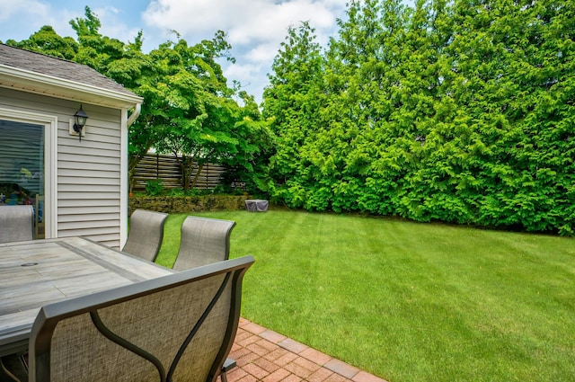 view of yard with a patio and fence