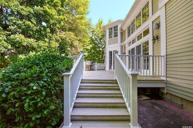 wooden terrace with stairway