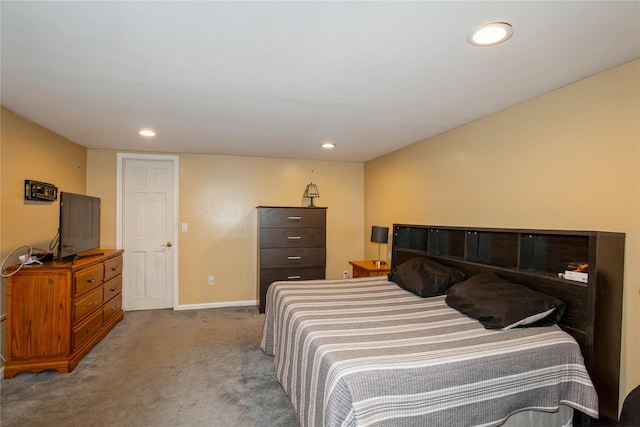 bedroom with baseboards, carpet flooring, and recessed lighting