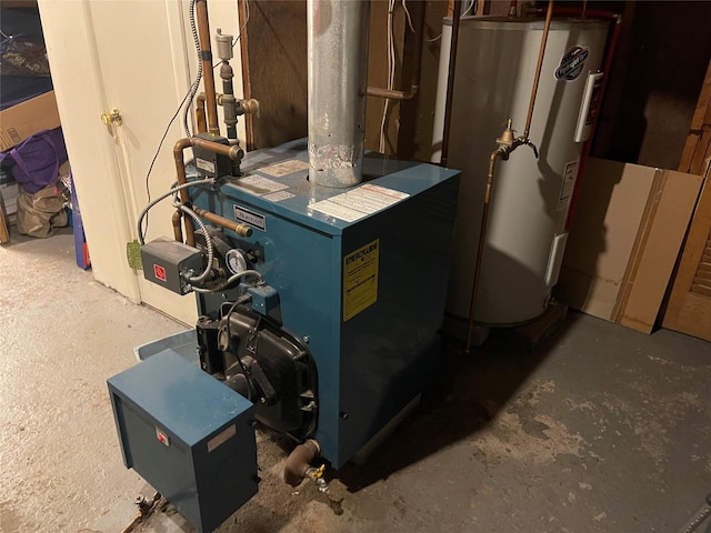 utility room with a heating unit and water heater