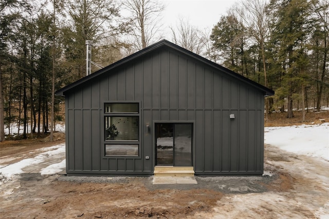 exterior space featuring board and batten siding