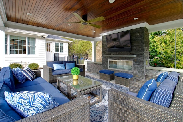 view of patio / terrace with ceiling fan and an outdoor hangout area