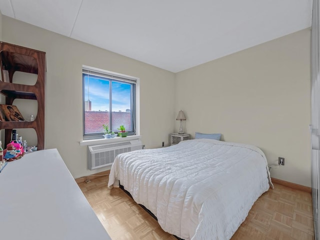 bedroom featuring radiator heating unit and baseboards