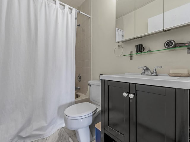 full bathroom with toilet, shower / bath combo, and vanity