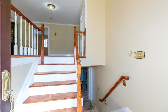 staircase with ornamental molding