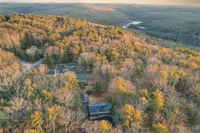 birds eye view of property with a wooded view