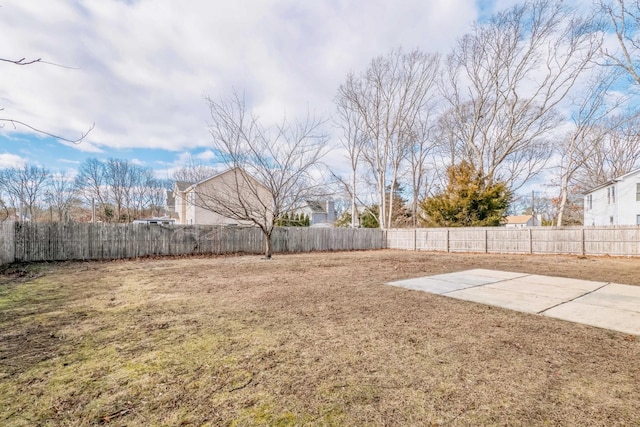 view of yard with a patio area and a fenced backyard