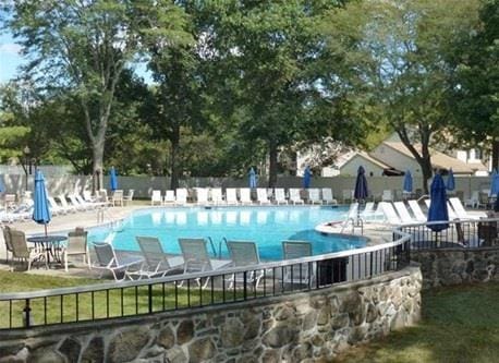 pool with a patio