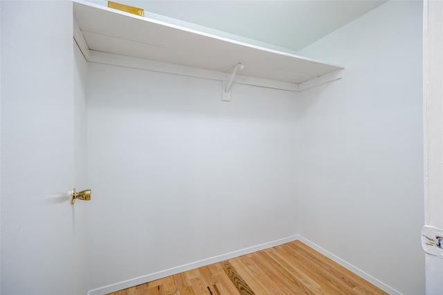 walk in closet with light wood finished floors