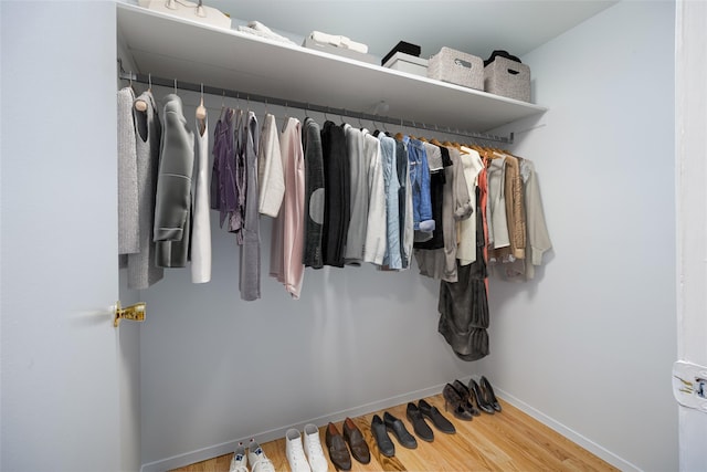 walk in closet with wood finished floors