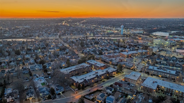 view of aerial view at dusk