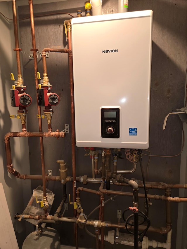 utility room with tankless water heater