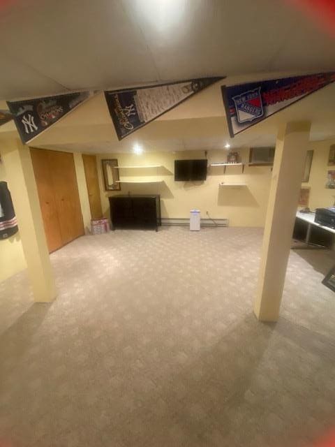 finished basement featuring carpet