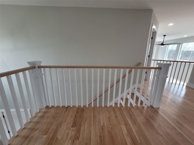 472 Wheeler Rd, Florida, NY 10921 - stairs featuring recessed lighting, a ceiling fan, and wood finished floors