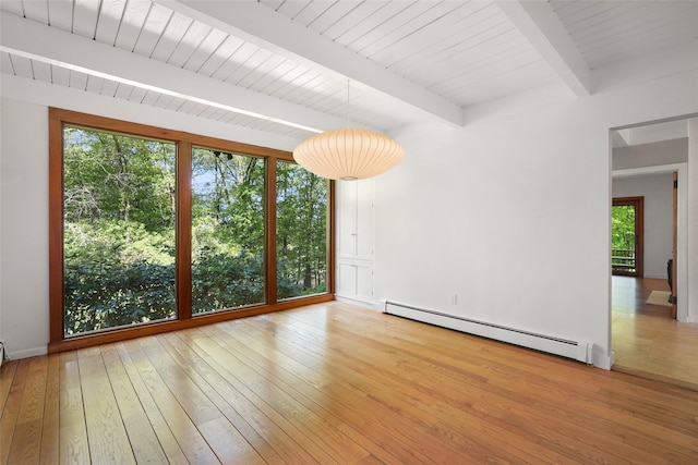 25 Moseman Ave, Katonah, NY 10536 - spare room featuring a baseboard radiator, beamed ceiling, and light wood-style floors