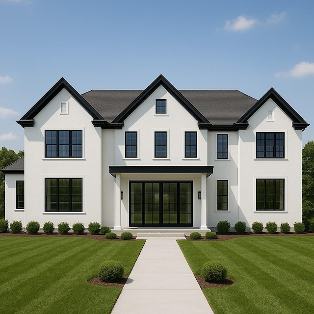 34 Farm Ct, New City, NY 10956 - modern farmhouse featuring stucco siding and a front lawn